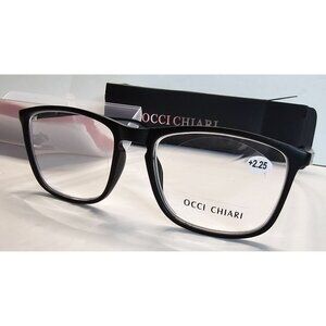 Occi Chiari Black Reading Glasses +2.25 Diopter With Case & Accessories